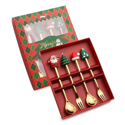 wickedafstore 4PCS-Red-B Christmas Spoon & Fork Gift Set