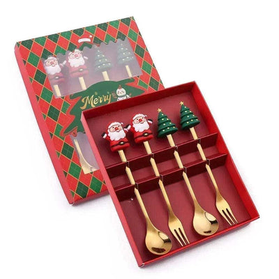wickedafstore 4PCS-Red-C Christmas Spoon & Fork Gift Set