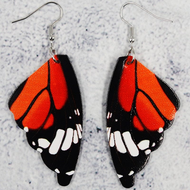 Butterfly red and black earrings, real butterfly wing, insect jewelry, glass earrings, stained good glass wing