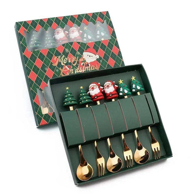 wickedafstore 6PCS-Green-A Christmas Spoon & Fork Gift Set