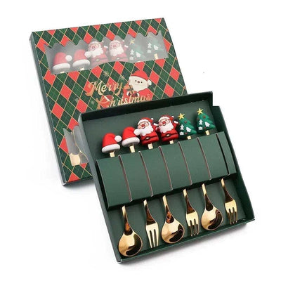 wickedafstore 6PCS-Green-B Christmas Spoon & Fork Gift Set