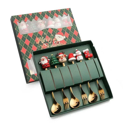 wickedafstore 6PCS-Green-D Christmas Spoon & Fork Gift Set