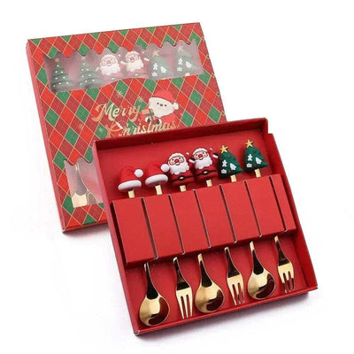 wickedafstore 6PCS-Red-B Christmas Spoon & Fork Gift Set