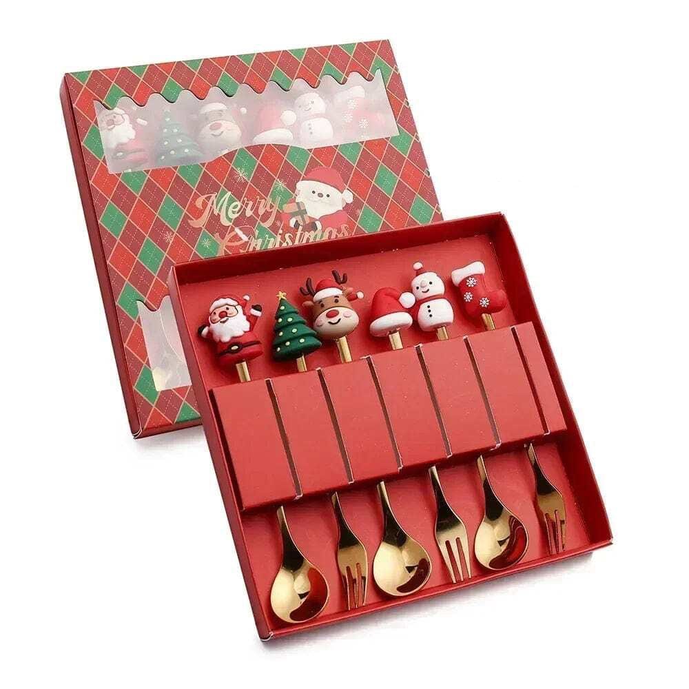 wickedafstore 6PCS-Red-D Christmas Spoon & Fork Gift Set