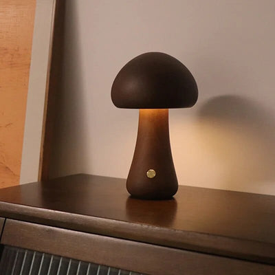 wickedafstore A Walnut Wooden Mushroom Table Lamp