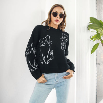 wickedafstore Abstract Cat Print Sweater