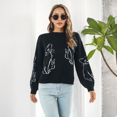 wickedafstore Abstract Cat Print Sweater