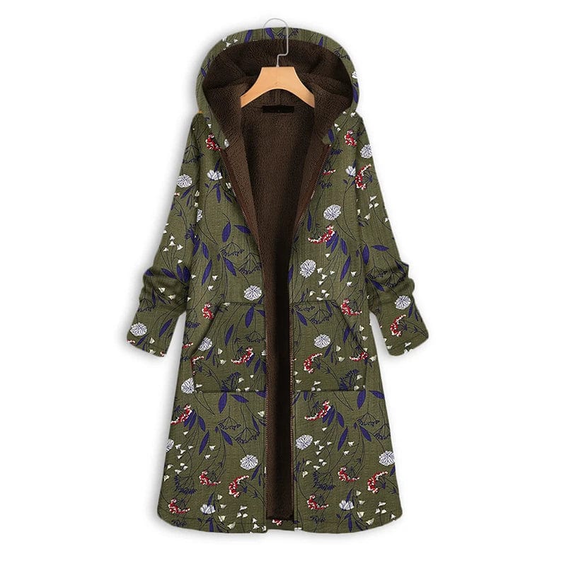 wickedafstore army green / S Fitshinling Print Floral Winter Women's Cold Coat Plush Warm Long Outerwear 2023 New In Fashion Long Hooded Jackets For Women