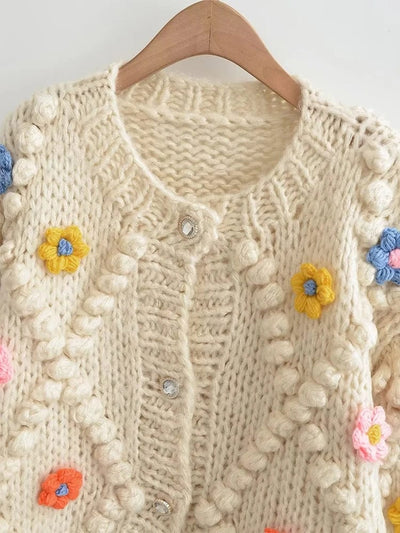wickedafstore as1 / One Size / CHINA Chu Sau beauty 2023 Women Autumn Fashion Sweet Floral Embroidery Knitted Loose Cardigan Vintage Crochet Sweater Chic Knitcoats