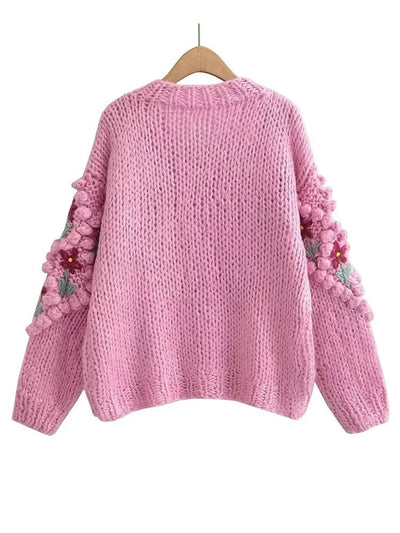 wickedafstore as1 / One Size / CHINA Chu Sau beauty 2023 Women Autumn Fashion Sweet Floral Knitted Cardigan Vintage Crochet Loose Sweater Chic Long Sleeve Knitwears