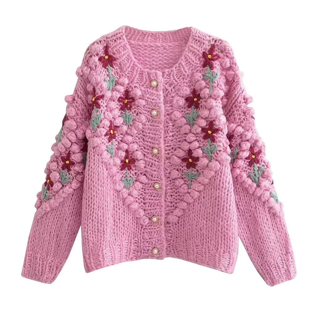 wickedafstore as1 / One Size / CHINA Chu Sau beauty 2023 Women Autumn Fashion Sweet Floral Knitted Cardigan Vintage Crochet Loose Sweater Chic Long Sleeve Knitwears