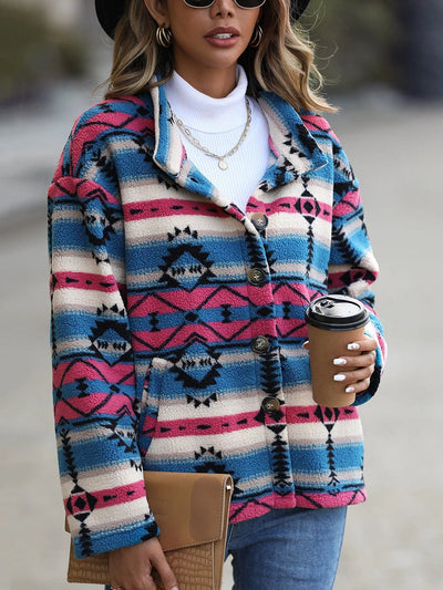 wickedafstore Aztec Print Plush Coat