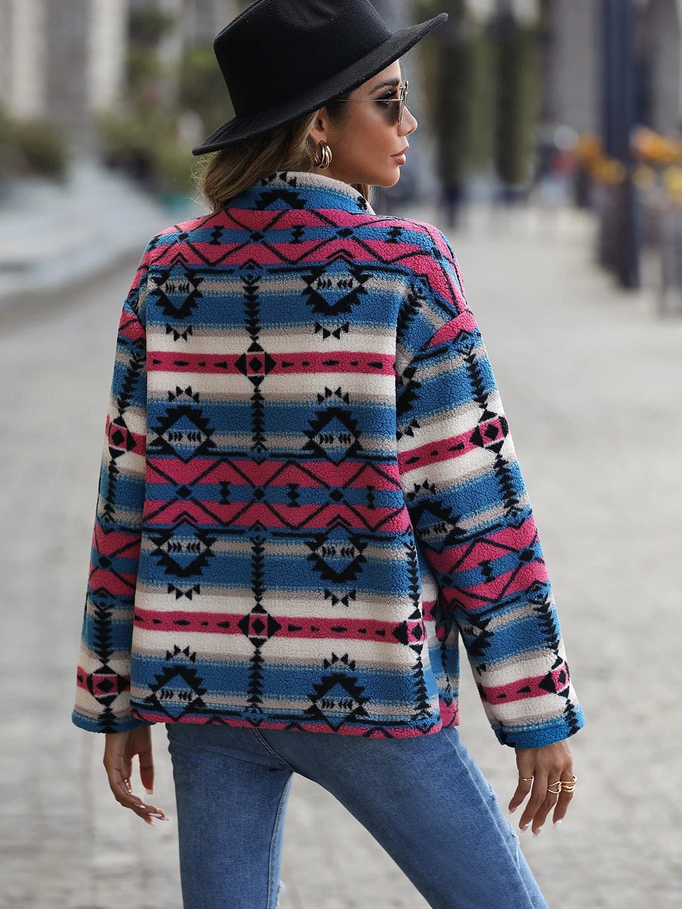 wickedafstore Aztec Print Plush Coat