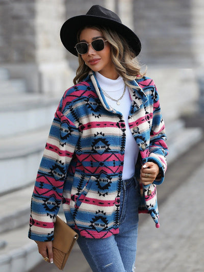 wickedafstore Aztec Print Plush Coat