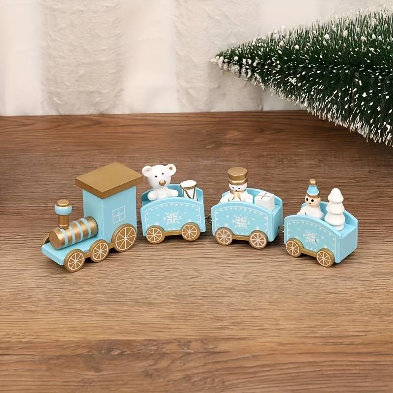 wickedafstore Blue Wooden Christmas Train Decoration