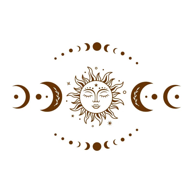 wickedafstore Brown / 56x36 cm Mystical Sun and Moon Wall Decals Magic Celestial Moon Phase Decal for Bedroom Living Room Home Mural Vinyl Sticker Decoration