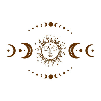 wickedafstore Brown / 56x36 cm Mystical Sun and Moon Wall Decals Magic Celestial Moon Phase Decal for Bedroom Living Room Home Mural Vinyl Sticker Decoration