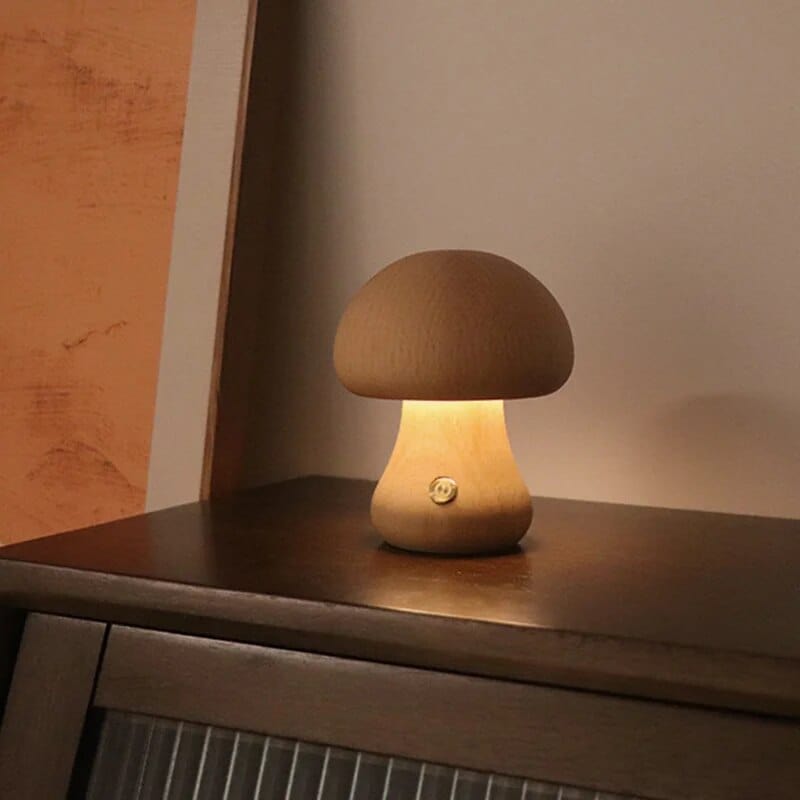 wickedafstore C Beech Wooden Mushroom Table Lamp