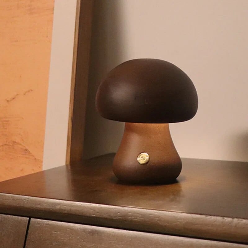 wickedafstore C Walnut Wooden Mushroom Table Lamp