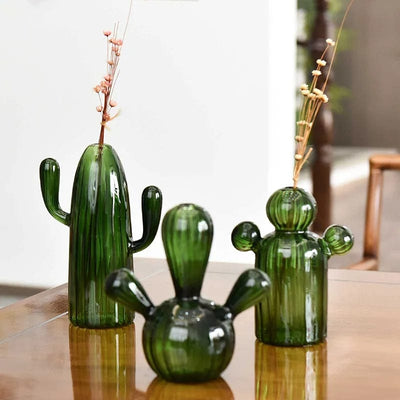 wickedafstore Cactus Glass Vase for Desk Decoration Transparent Glass Vase Hydroponics Plant Modern Decorative Vases Crafts Living Room Decor