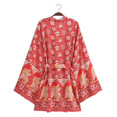 wickedafstore Cadence Floral Kimono In Red