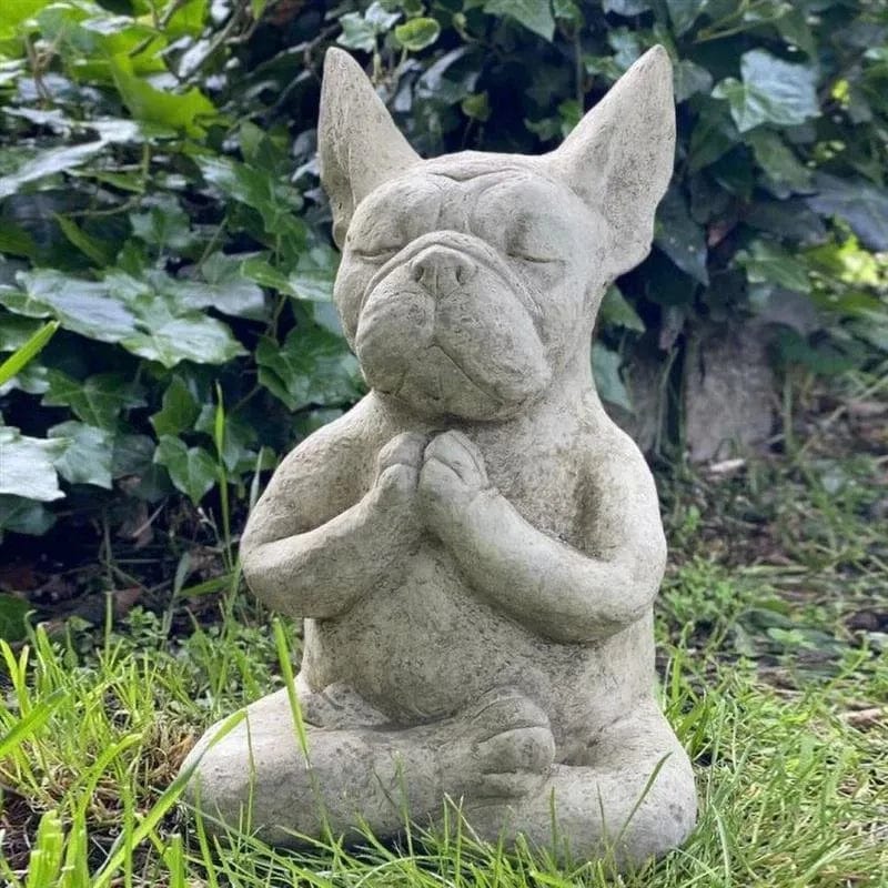wickedafstore China Yoga Pose Meditation Dog Resin Statue Ornaments Waterproof Prayer Zen French Bulldog Sculpture Crafts Garden Decoration Figurine