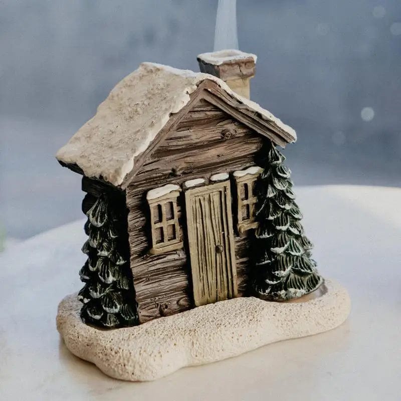 wickedafstore Christmas Winter Log Cabin Incense Cone Burn Christmas Chimney Hut Incense Cone Burner Table Centerpiece Display Xmas Decor