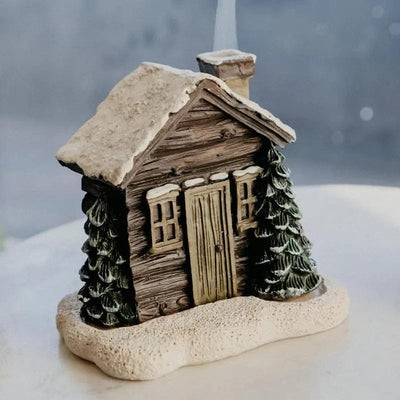wickedafstore Christmas Winter Log Cabin Incense Cone Burn Christmas Chimney Hut Incense Cone Burner Table Centerpiece Display Xmas Decor