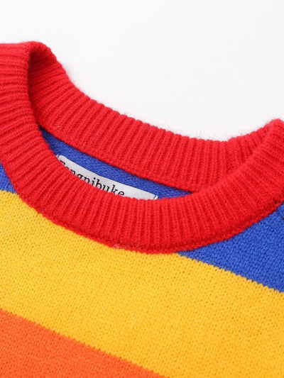 wickedafstore Chu Sau beauty 2024 Women Fashion Sweet Color Striped Loose Knitted Pullover Young Style Long Sleeve Sweater Chic O-neck Jumper