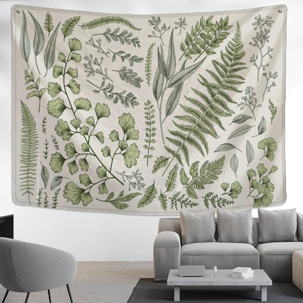 wickedafstore cmyk1163 / 95x70cm Floral And Green Plants Tapestry Wall Hanging Fern Leaves Boho Nature Landscape Aesthetic Room Home Decor