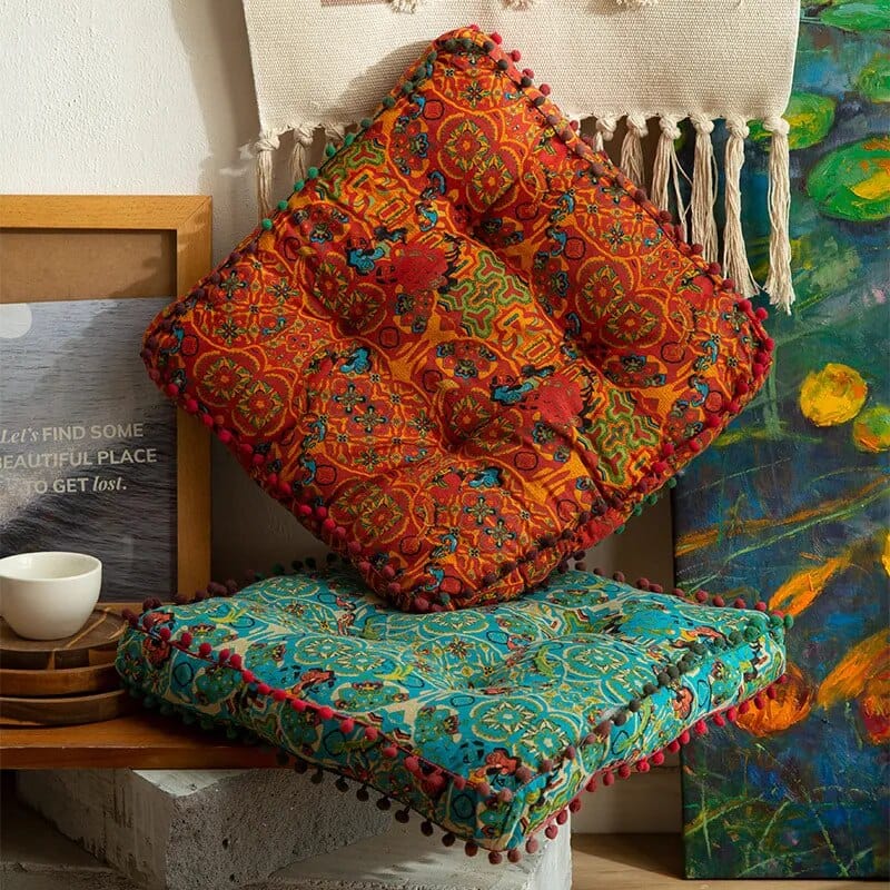 wickedafstore Cotton Linen Square Seat Cushion Thicken Chair Pad Bay Window Tatami Mat Round Moroccan Futon Floor Cushion Boho Home Decor