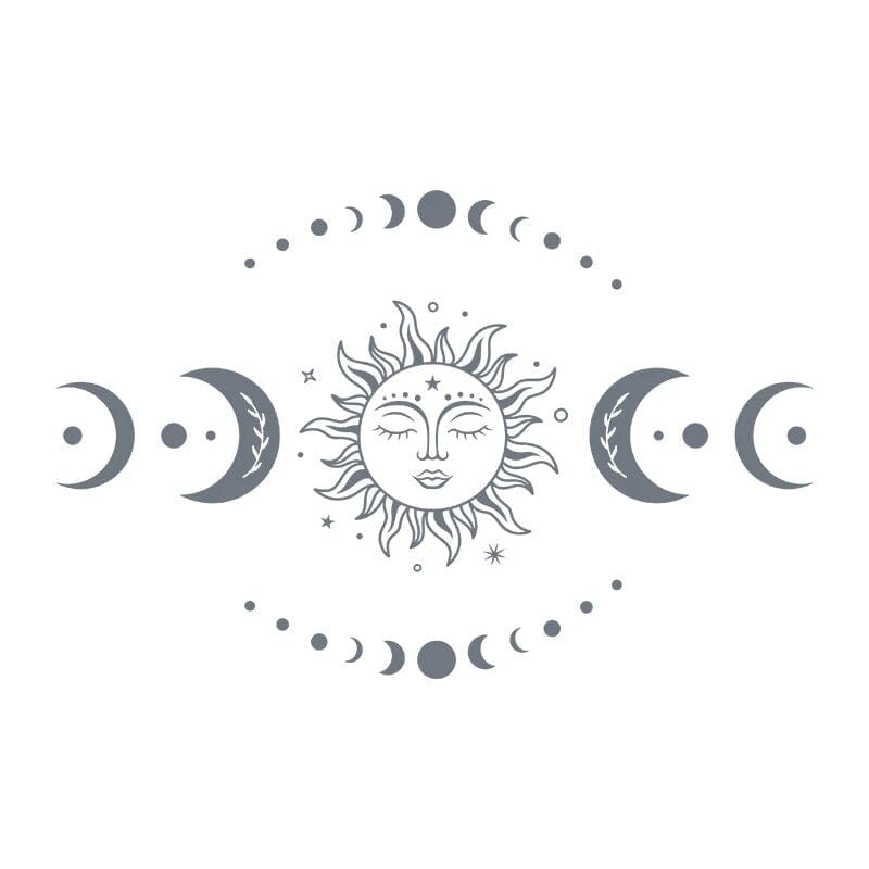 wickedafstore Dark Gary / 56x36 cm Mystical Sun and Moon Wall Decals Magic Celestial Moon Phase Decal for Bedroom Living Room Home Mural Vinyl Sticker Decoration