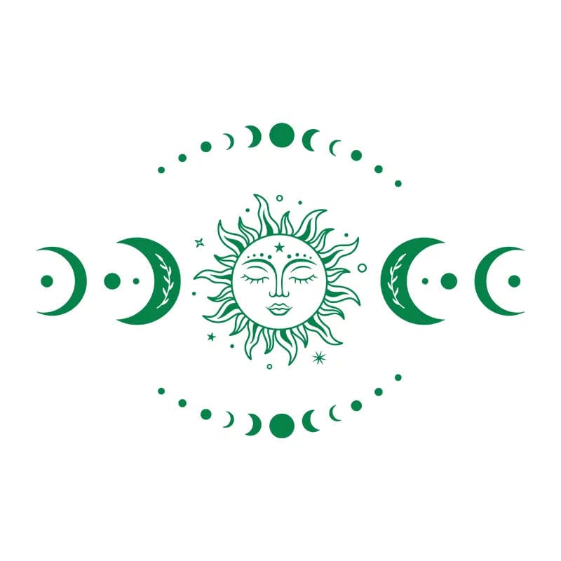 wickedafstore Dark Green / 56x36 cm Mystical Sun and Moon Wall Decals Magic Celestial Moon Phase Decal for Bedroom Living Room Home Mural Vinyl Sticker Decoration