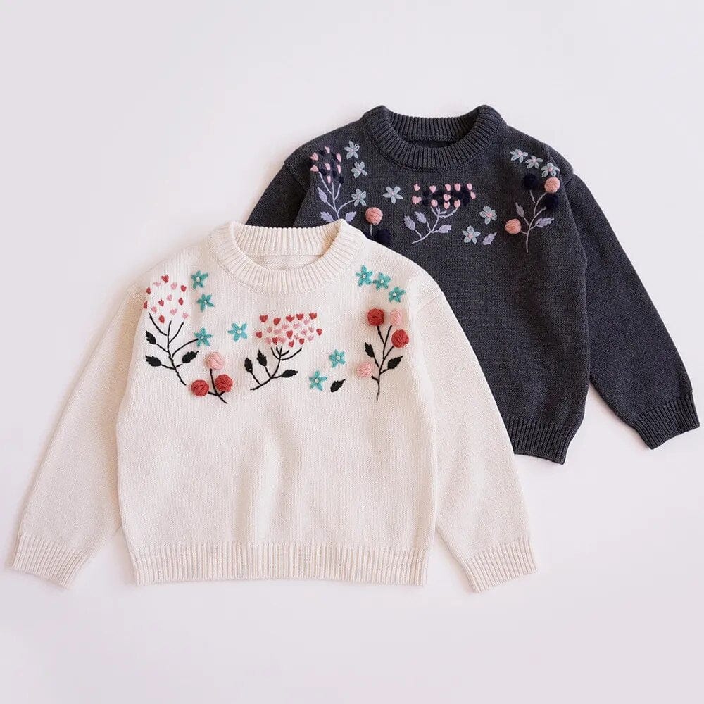 wickedafstore Embroidered Floral Girls Sweater