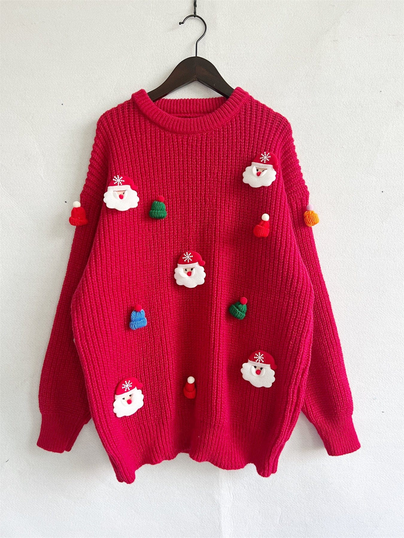 wickedafstore Embroidered Santa Pullover Sweater