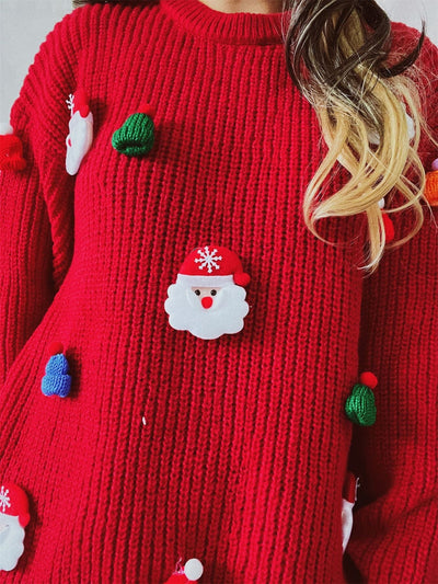 wickedafstore Embroidered Santa Pullover Sweater