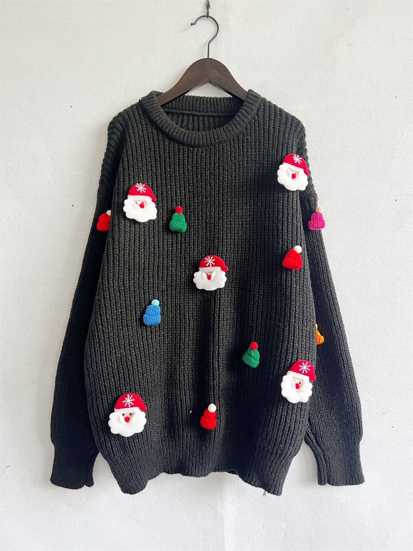 wickedafstore Embroidered Santa Pullover Sweater