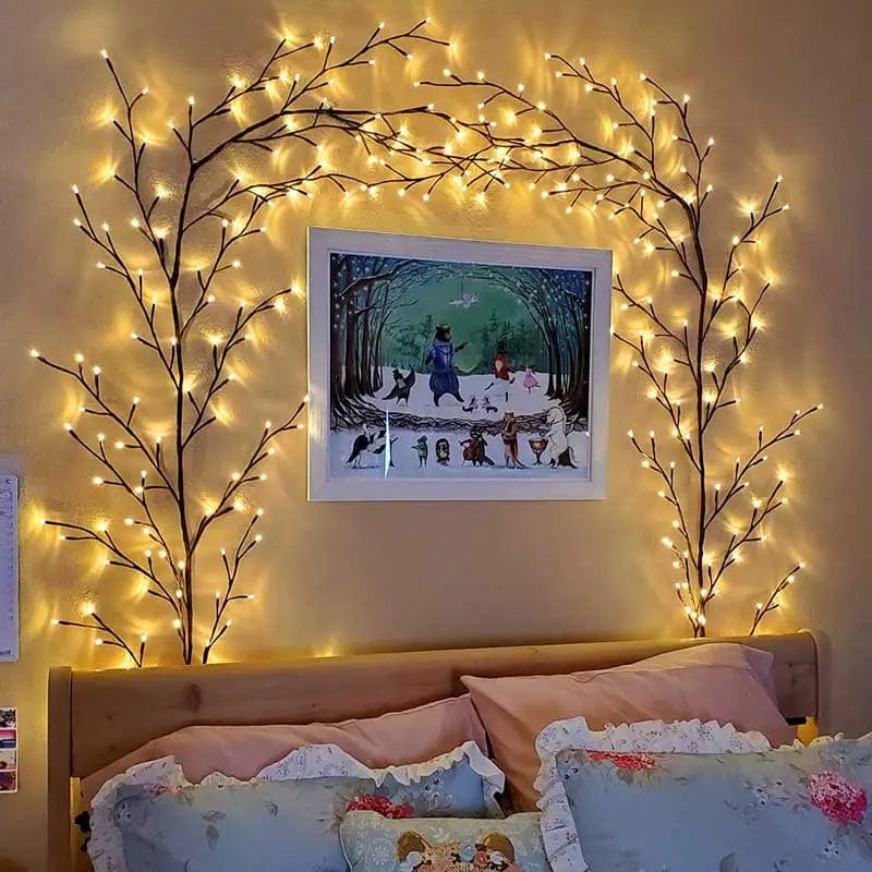 wickedafstore EU Plug 144 LEDs Lighted Vine Tree for Home Bendable Branch Lights Indoor Willow Tree Lights for Christmas Party Wall Bookshelf Mantel