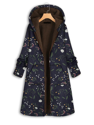 wickedafstore Fitshinling Print Floral Winter Women's Cold Coat Plush Warm Long Outerwear 2023 New In Fashion Long Hooded Jackets For Women