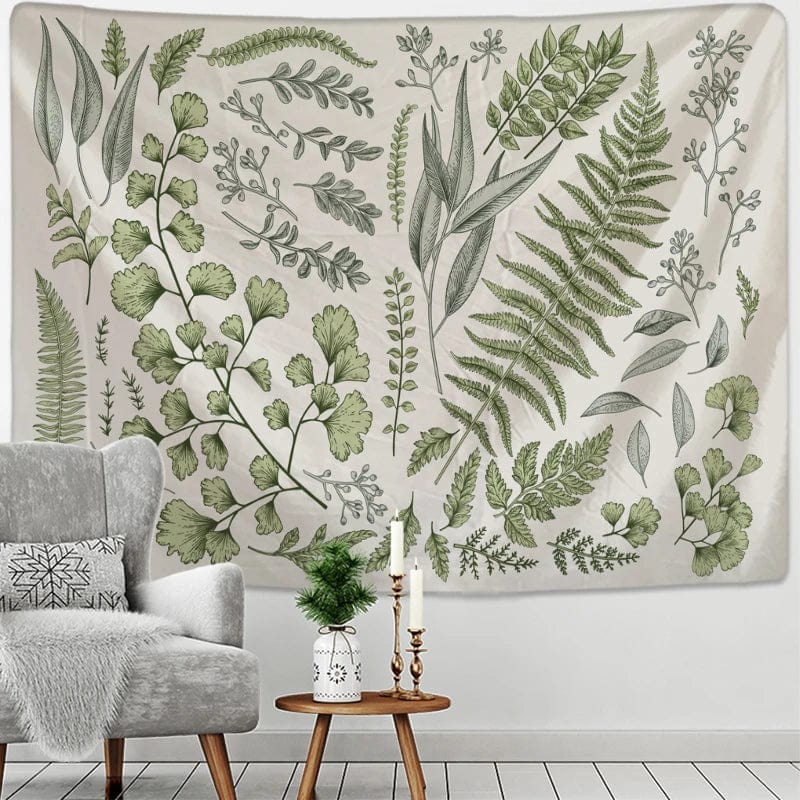 wickedafstore Floral And Green Plants Tapestry Wall Hanging Fern Leaves Boho Nature Landscape Aesthetic Room Home Decor