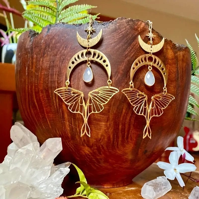 wickedafstore Gold Luna Moth Earrings