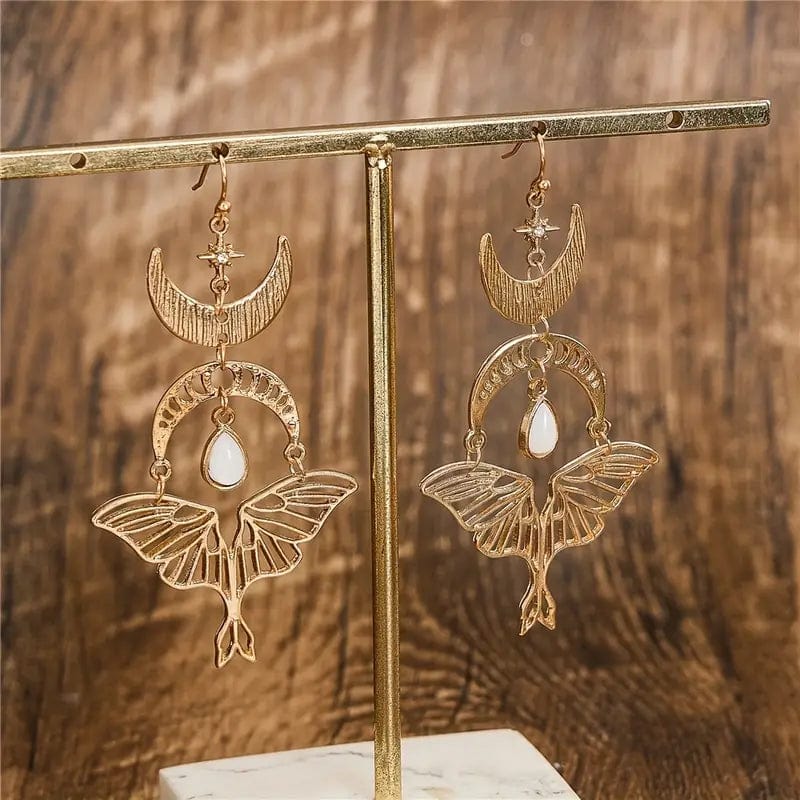 wickedafstore Gold Luna Moth Earrings