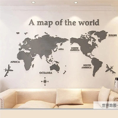wickedafstore Gray / China / S(0.8x0.4M) 3D World Map Wall  Stickers