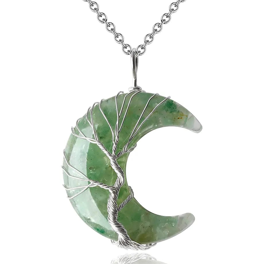 wickedafstore Green Aventurine Crescent Moon Quartz Crystal Necklace