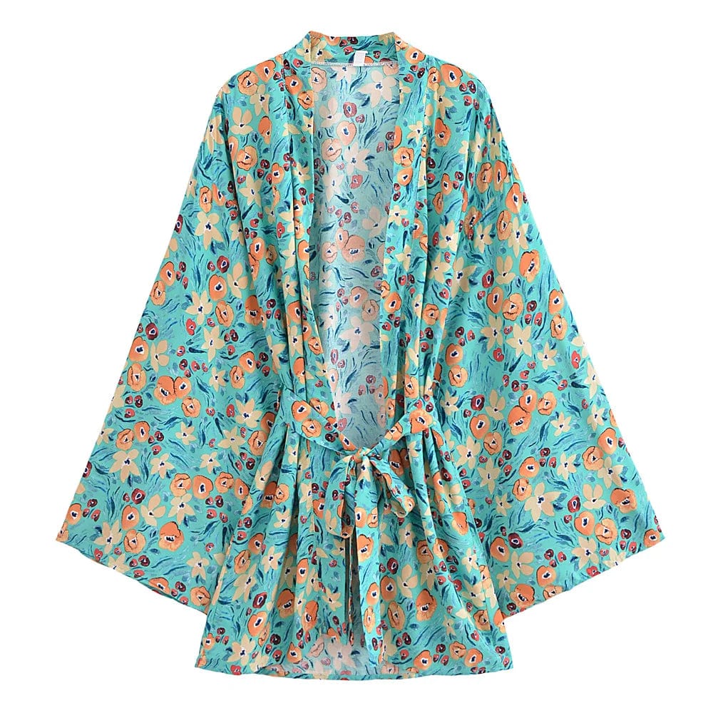 wickedafstore green / S Oriana Floral Cover Up Kimono