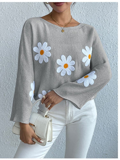 wickedafstore Kendall Embroidered Daisies Sweater