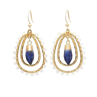 wickedafstore Lapis Lazuli Natural Stone Teardrop Dangle Earrings