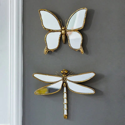 wickedafstore Mirror Wall Hanging Background Wall Butterfly Metal Retro Insect Wing Dragonfly Butterfly Home Decoration Hanging Decor Bedroom