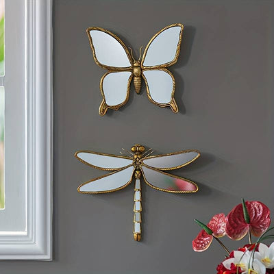 wickedafstore Mirror Wall Hanging Background Wall Butterfly Metal Retro Insect Wing Dragonfly Butterfly Home Decoration Hanging Decor Bedroom