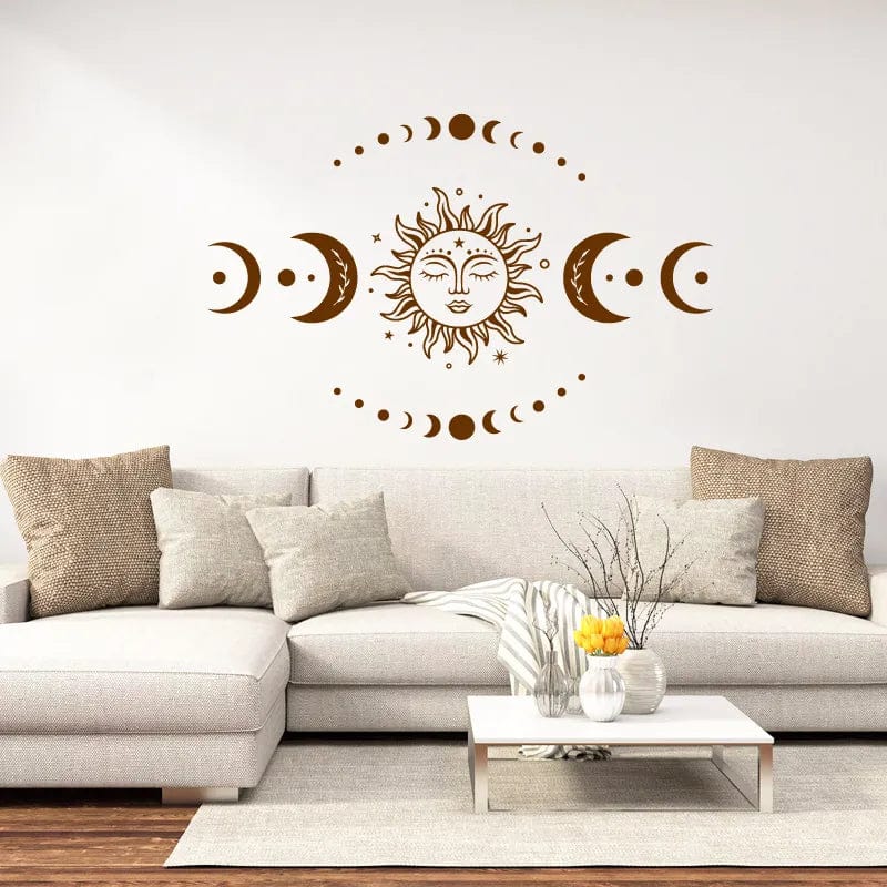 wickedafstore Mystical Sun and Moon Wall Decals Magic Celestial Moon Phase Decal for Bedroom Living Room Home Mural Vinyl Sticker Decoration